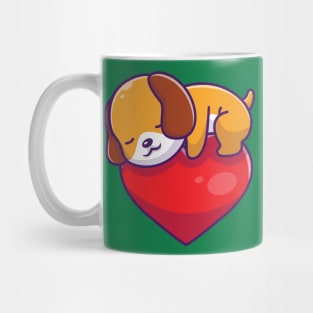 Cute Dog Sleeping On Heart Cartoon Mug